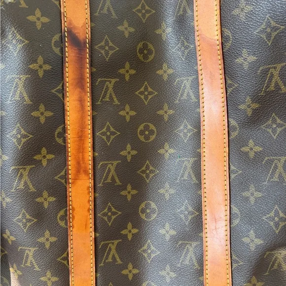 Louis Vuitton Brown Monogram Canvas Travel Duffel with Tan Leather Trim - Picture 3 of 12